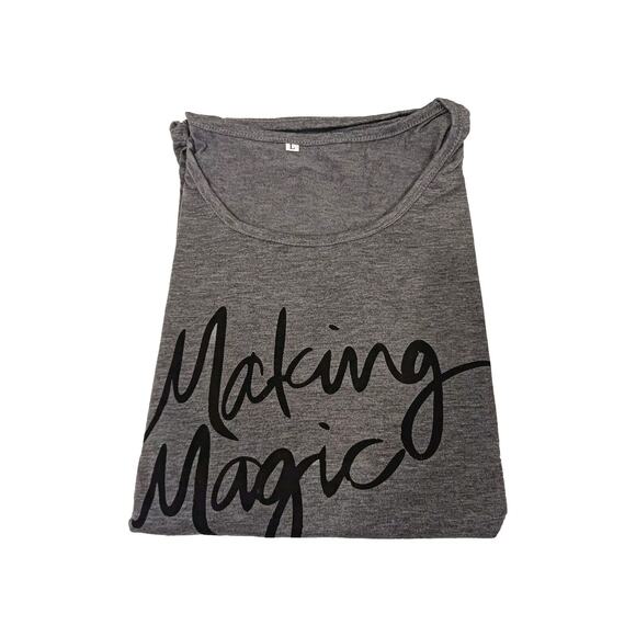 Revolve Making Magic Happen T-shirt Sz L GRAY Cursive Letters Preppy Boho Casual - Picture 11 of 13